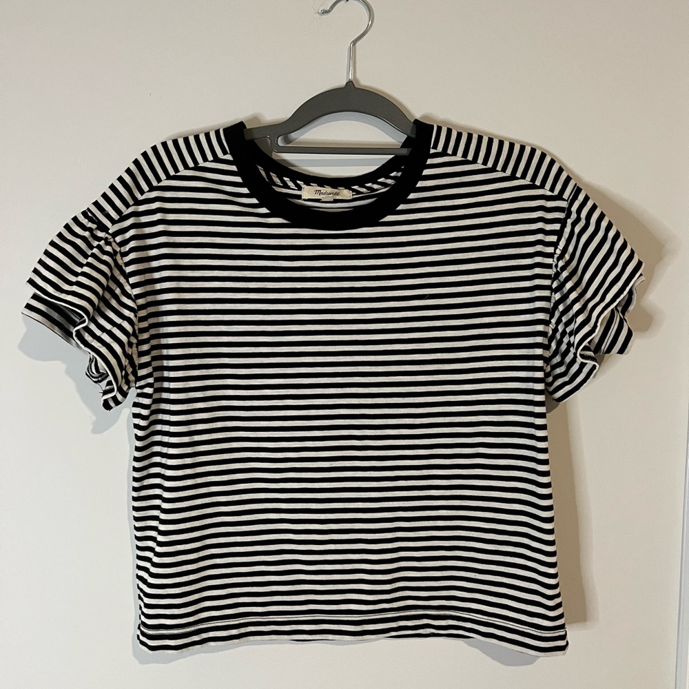 Madewell Striped Ruffle Sleeve Tee Shirt Top